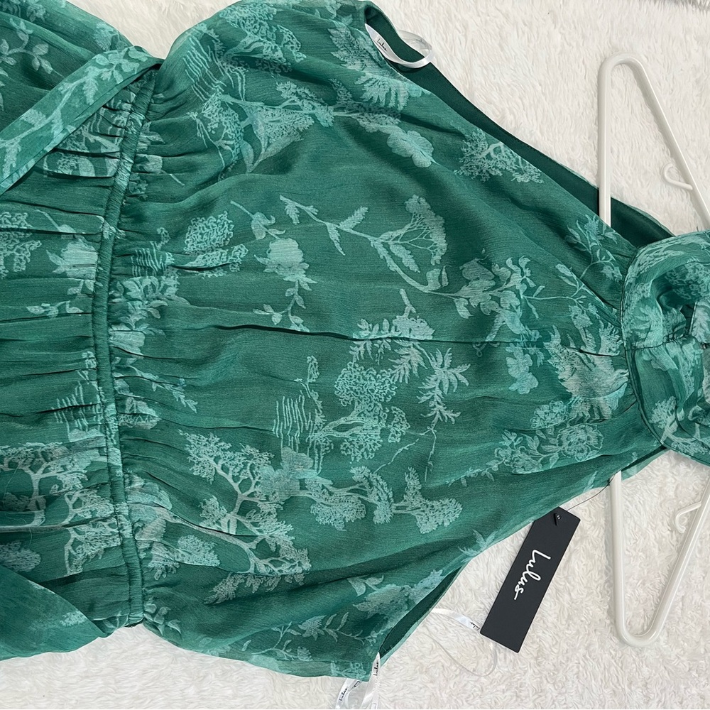 Lulu's Teal Halter Tiered Midi Dress with Waist Tie - Picture 6 of 9